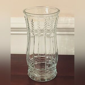 1960’s Brody Co. Vase Clear Thick Glass with Feathered Rib Pattern Vintage 9.5"